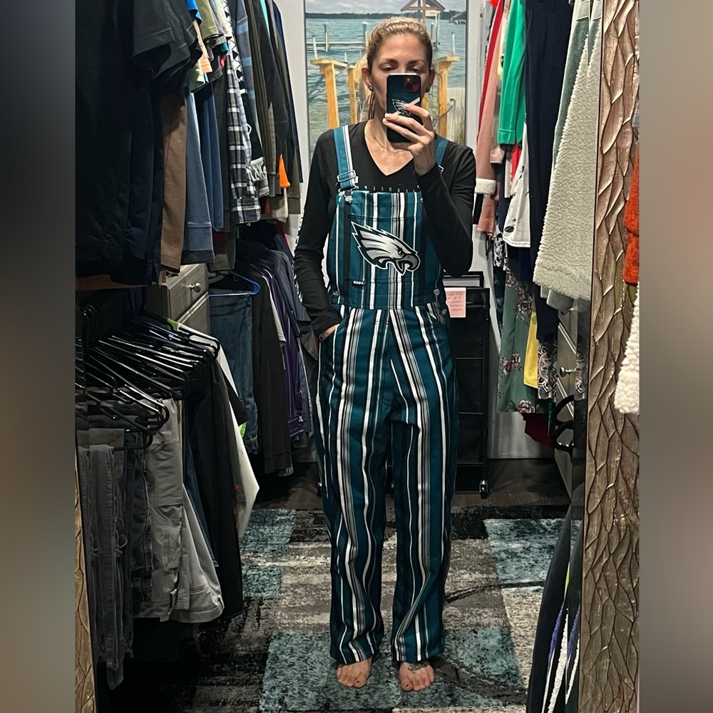 Philadelphia Eagles overalls and long sleeve - fits small/med